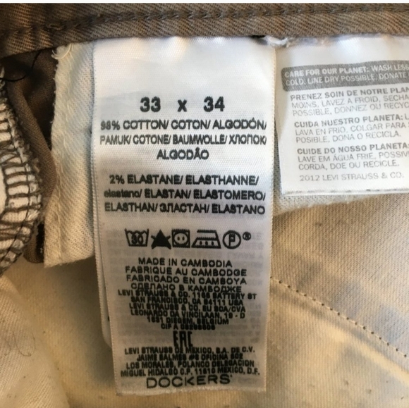 Dockers, Slim Tapered, Alpha Chino Pants, Size 33x34, Tan/Brown - Picture 4 of 5